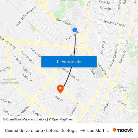 Ciudad Universitaria - Lotería De Bogotá to Los Mártires map