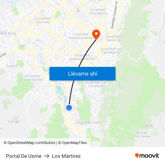 Portal De Usme to Los Mártires map