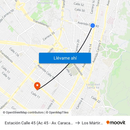 Estación Calle 45 (Ac 45 - Av. Caracas) to Los Mártires map