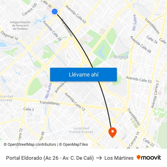 Portal Eldorado (Ac 26 - Av. C. De Cali) to Los Mártires map