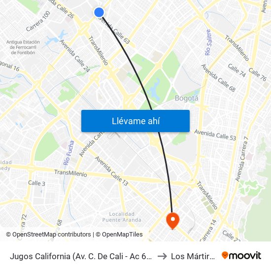 Jugos California (Av. C. De Cali - Ac 63) to Los Mártires map