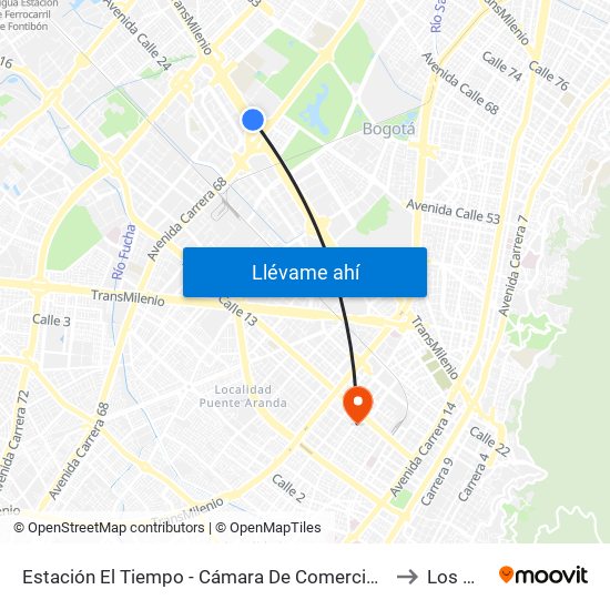 Estación El Tiempo - Cámara De Comercio De Bogotá (Ac 26 - Kr 68b Bis) to Los Mártires map