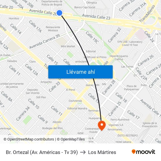 Br. Ortezal (Av. Américas - Tv 39) to Los Mártires map