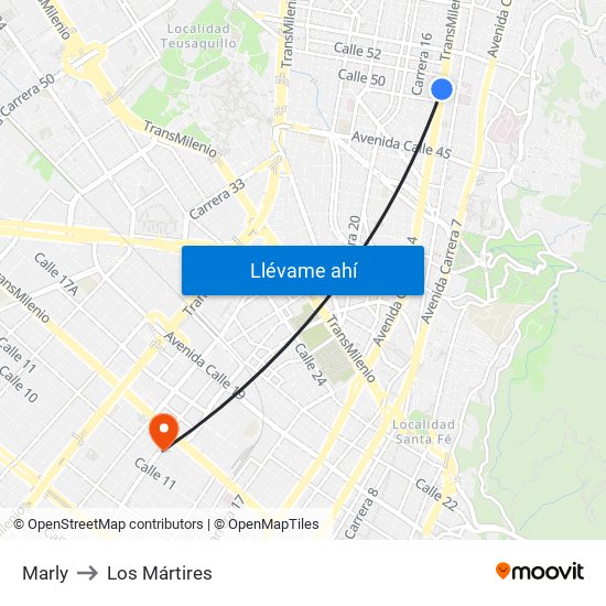 Marly to Los Mártires map