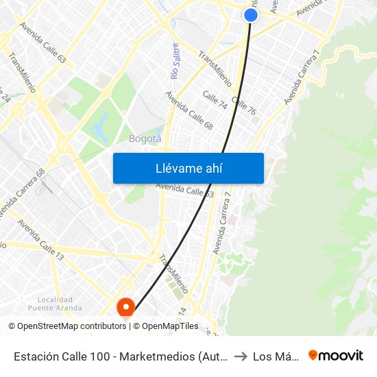 Estación Calle 100 - Marketmedios (Auto Norte - Cl 98) to Los Mártires map