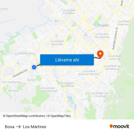 Bosa to Los Mártires map