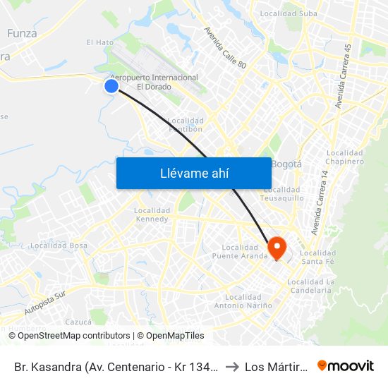 Br. Kasandra (Av. Centenario - Kr 134a) to Los Mártires map