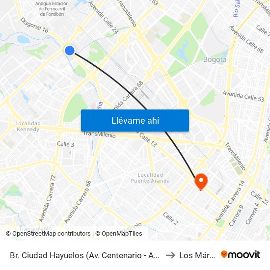 Br. Ciudad Hayuelos (Av. Centenario - Av. C. De Cali) to Los Mártires map