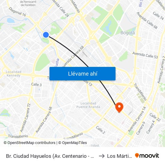 Br. Ciudad Hayuelos (Av. Centenario - Kr 78g) to Los Mártires map