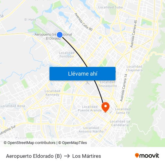 Aeropuerto Eldorado (B) to Los Mártires map