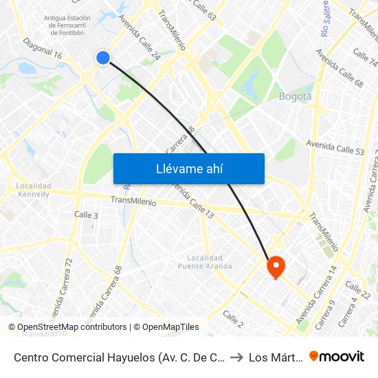 Centro Comercial Hayuelos (Av. C. De Cali - Cl 20) to Los Mártires map