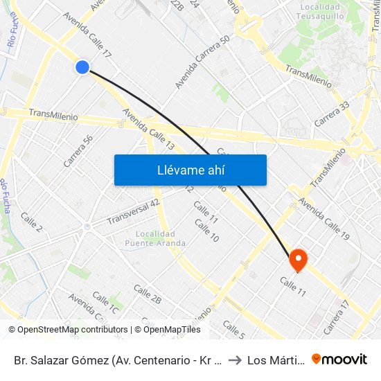 Br. Salazar Gómez (Av. Centenario - Kr 65) (A) to Los Mártires map