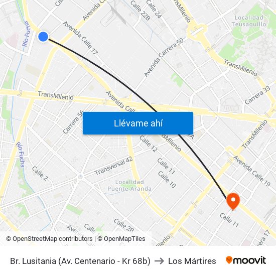 Br. Lusitania (Av. Centenario - Kr 68b) to Los Mártires map