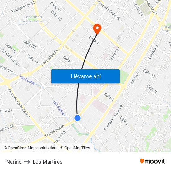 Nariño to Los Mártires map