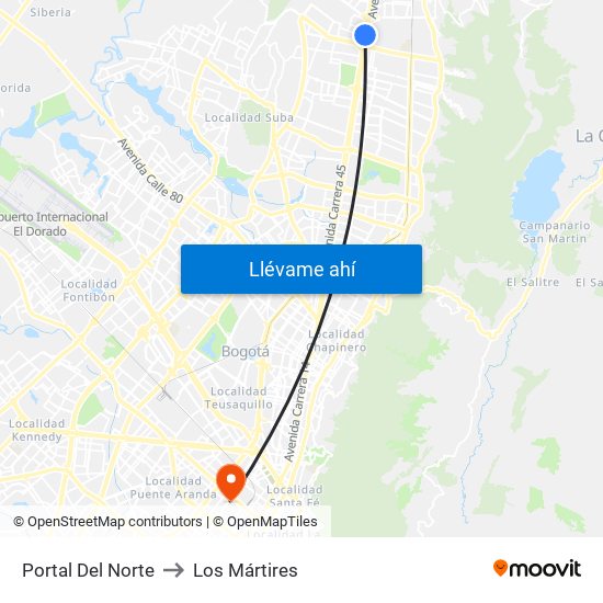 Portal Del Norte to Los Mártires map
