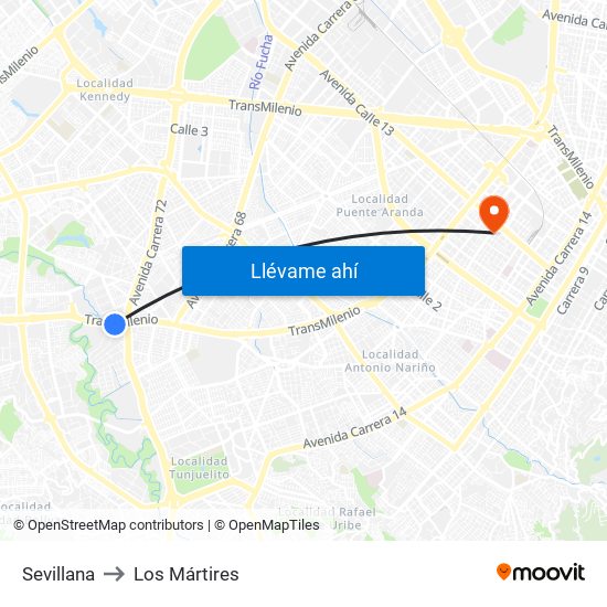 Sevillana to Los Mártires map