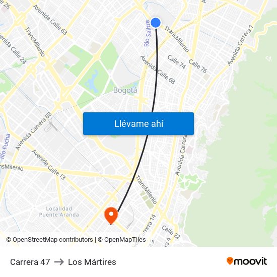 Carrera 47 to Los Mártires map