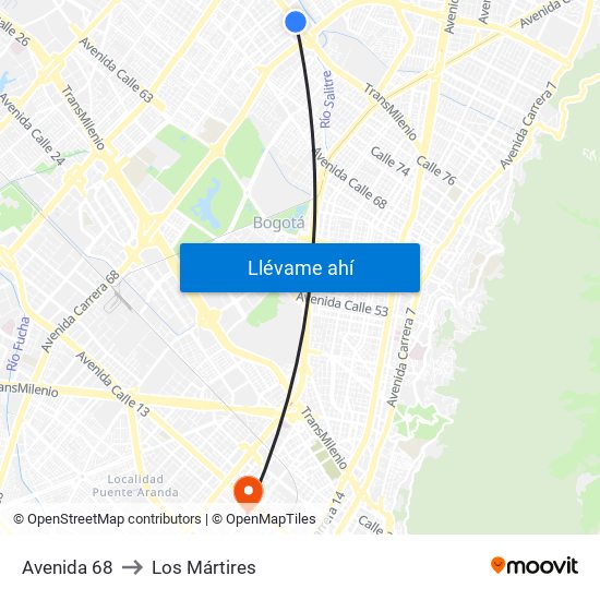 Avenida 68 to Los Mártires map