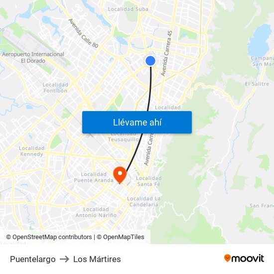 Puentelargo to Los Mártires map