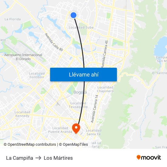 La Campiña to Los Mártires map
