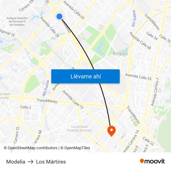 Modelia to Los Mártires map