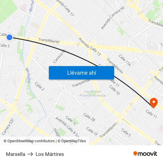 Marsella to Los Mártires map
