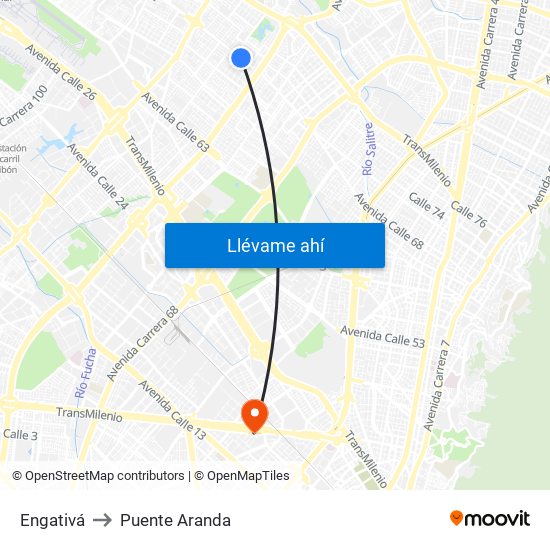 Engativá to Puente Aranda map