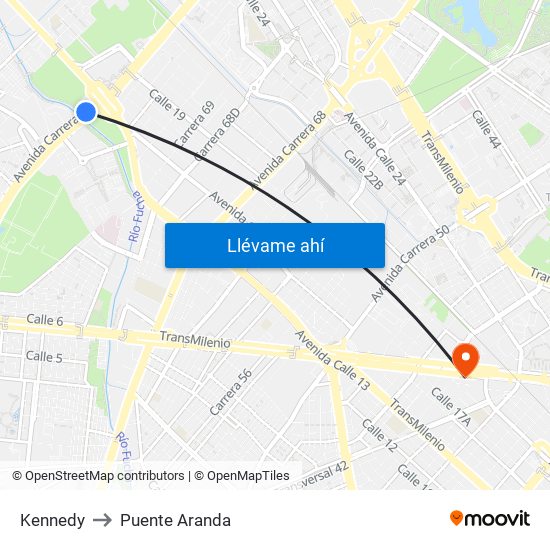 Kennedy to Puente Aranda map