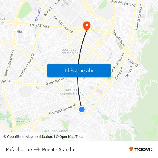 Rafael Uribe to Puente Aranda map