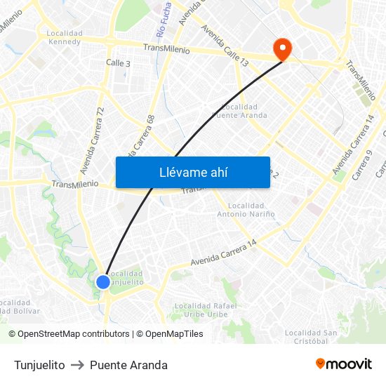 Tunjuelito to Puente Aranda map