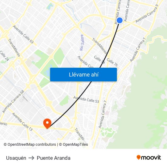 Usaquén to Puente Aranda map