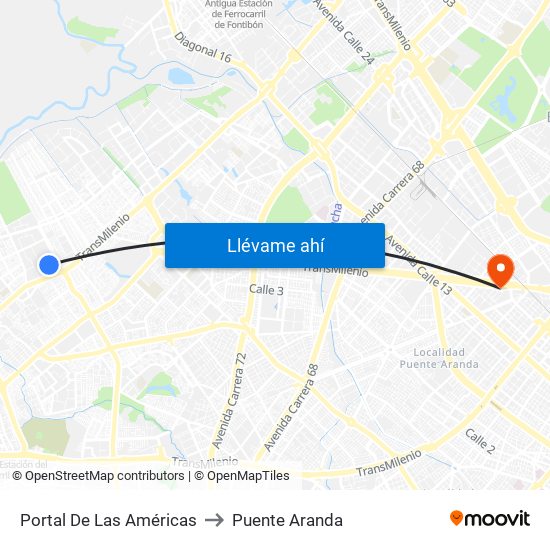 Portal De Las Américas to Puente Aranda map