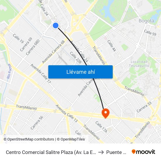 Centro Comercial Salitre Plaza (Av. La Esperanza - Kr 68b) to Puente Aranda map