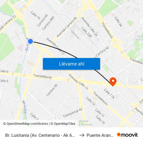 Br. Lusitania (Av. Centenario - Ak 68d) to Puente Aranda map