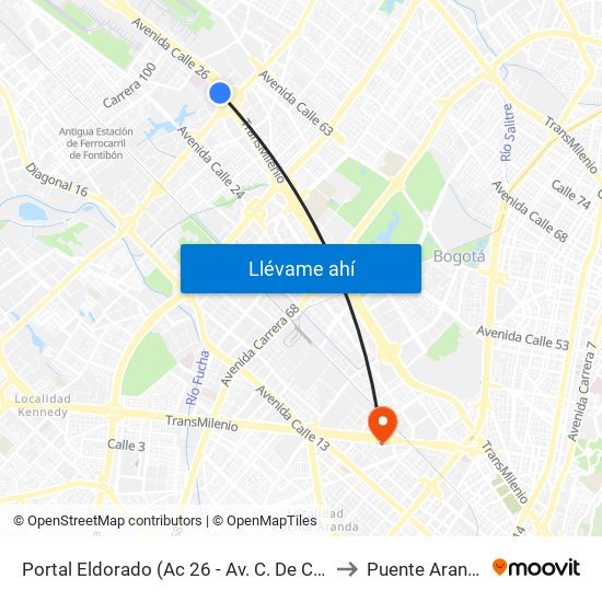 Portal Eldorado (Ac 26 - Av. C. De Cali) to Puente Aranda map