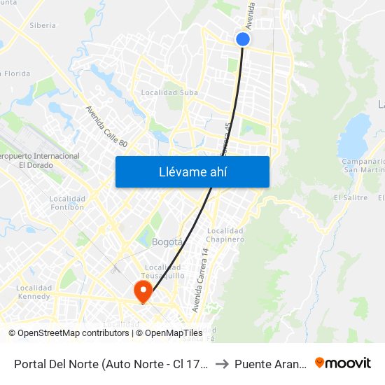 Portal Del Norte (Auto Norte - Cl 174a) to Puente Aranda map
