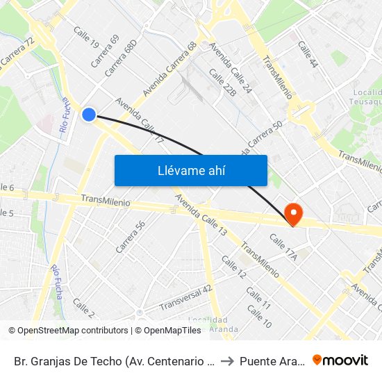 Br. Granjas De Techo (Av. Centenario - Kr 65) to Puente Aranda map