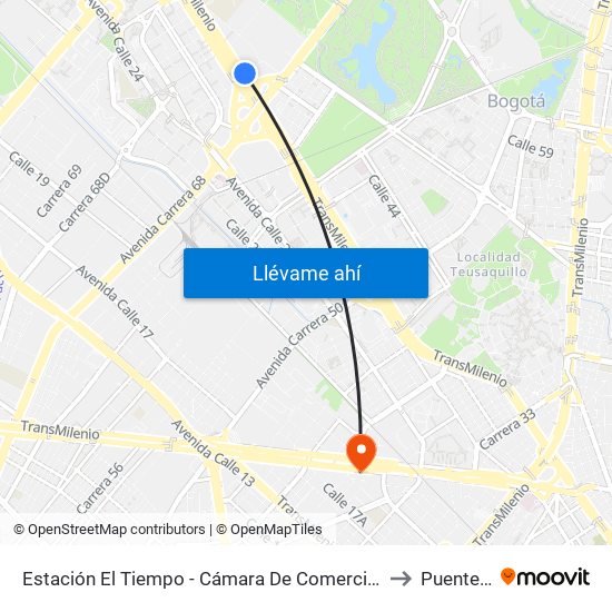 Estación El Tiempo - Cámara De Comercio De Bogotá (Ac 26 - Kr 68b Bis) to Puente Aranda map