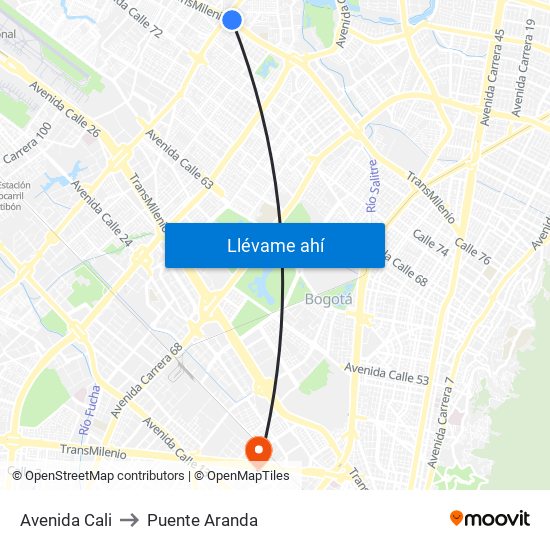 Avenida Cali to Puente Aranda map