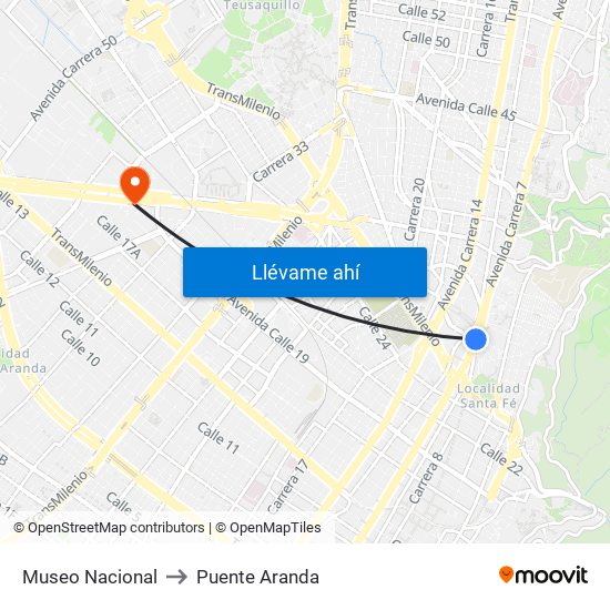 Museo Nacional to Puente Aranda map