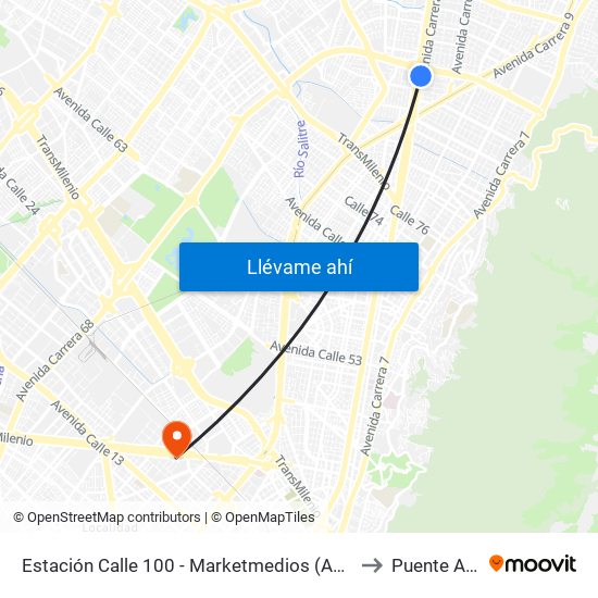 Estación Calle 100 - Marketmedios (Auto Norte - Cl 98) to Puente Aranda map