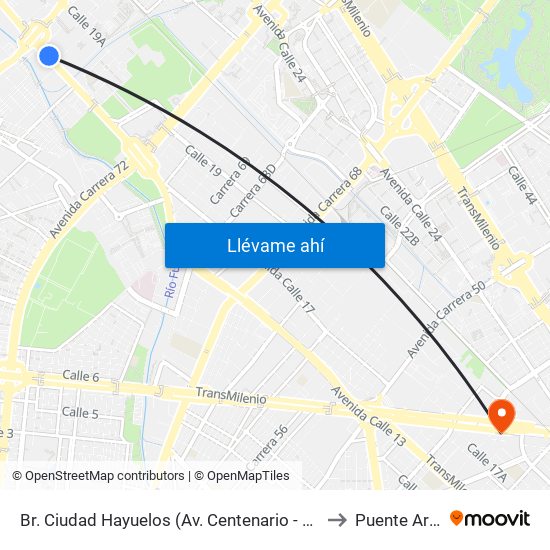 Br. Ciudad Hayuelos (Av. Centenario - Av. C. De Cali) to Puente Aranda map