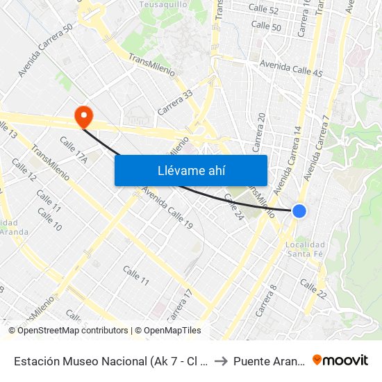 Estación Museo Nacional (Ak 7 - Cl 29) to Puente Aranda map