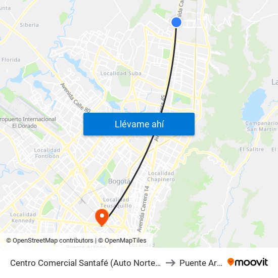 Centro Comercial Santafé (Auto Norte - Cl 187) (B) to Puente Aranda map