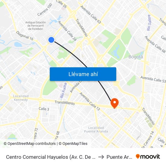 Centro Comercial Hayuelos (Av. C. De Cali - Cl 20) to Puente Aranda map