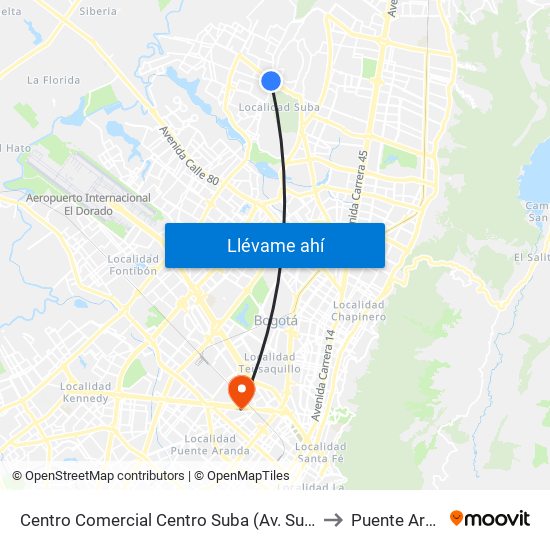 Centro Comercial Centro Suba (Av. Suba - Kr 91) to Puente Aranda map