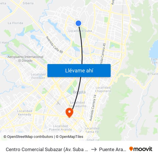 Centro Comercial Subazar (Av. Suba - Kr 91) to Puente Aranda map