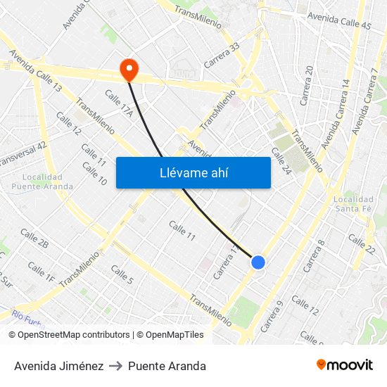 Avenida Jiménez to Puente Aranda map