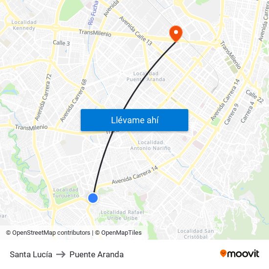 Santa Lucía to Puente Aranda map