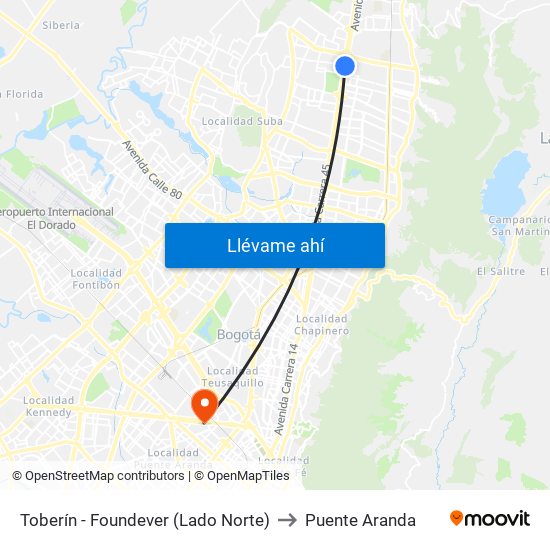 Toberín - Foundever (Lado Norte) to Puente Aranda map